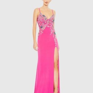 Mac Duggal Pink Multi Color Beaded Floral Cami Gown